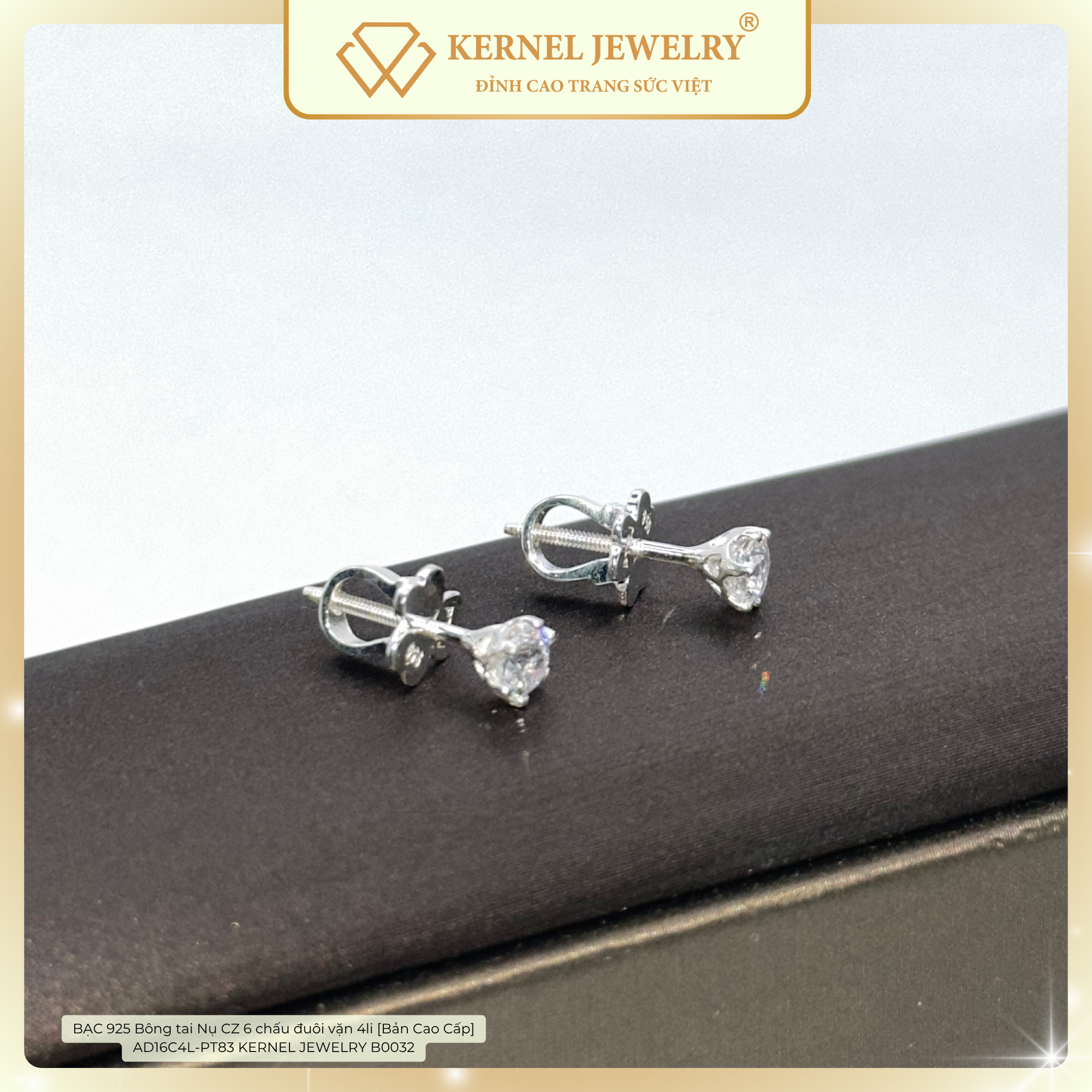 BẠC 925 Bông tai Nụ CZ 6 chấu đuôi vặn 4li [Bản Cao Cấp]  AD16C4L-PT83 KERNEL JEWELRY B0032-duoc-ban-tai-KERNEL JEWELRY ®️