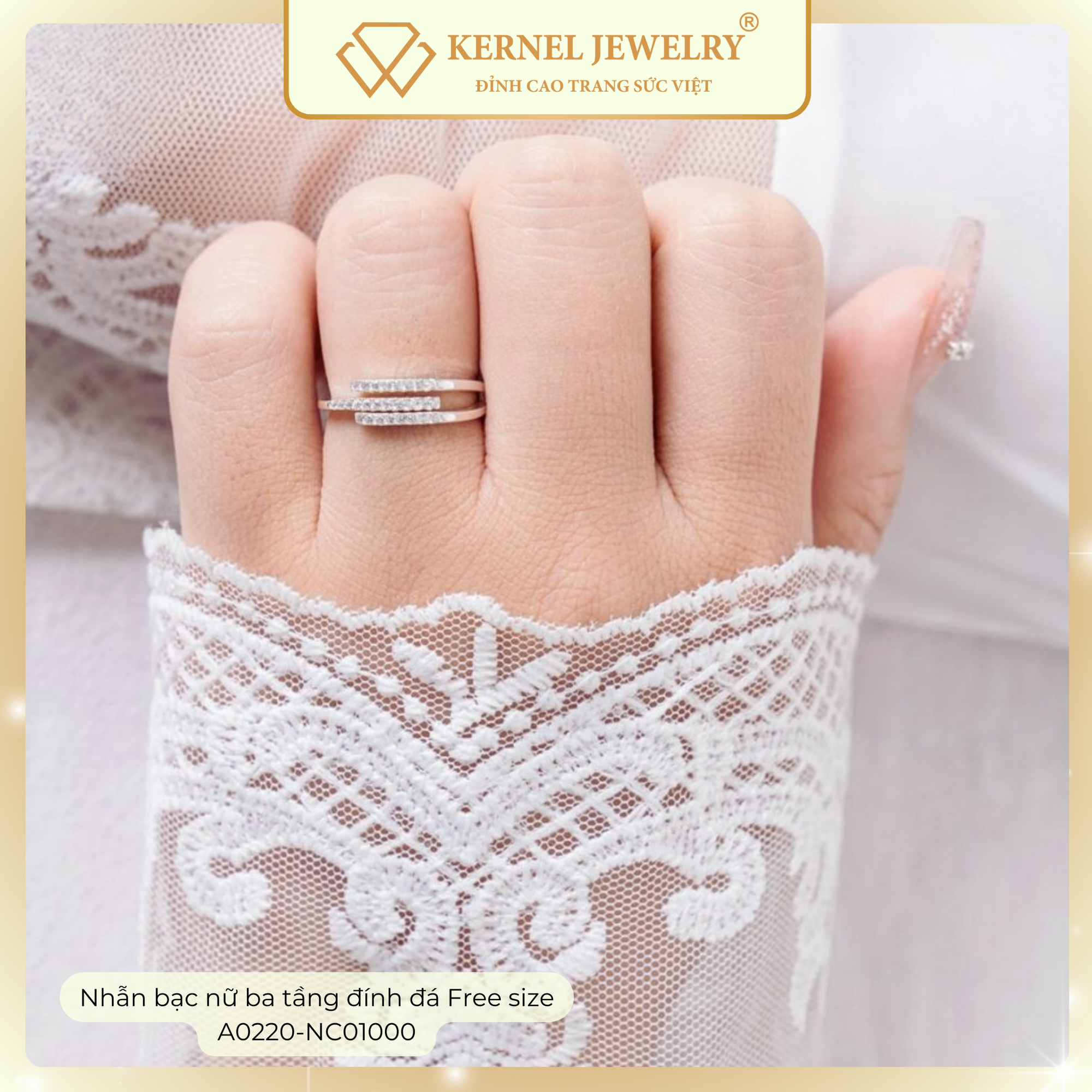 Nhẫn Bạc 925 nữ ba tầng đính đá Free size A0220-NC01000-duoc-ban-tai-KERNEL JEWELRY ®️