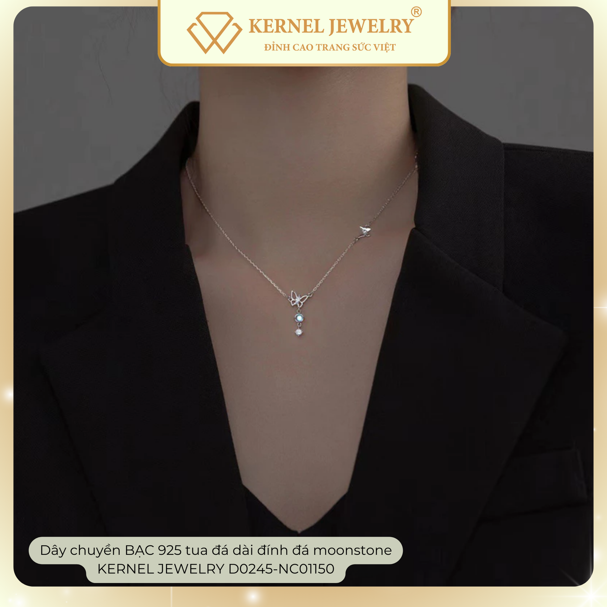 Dây chuyền BẠC 925 hồ điệp tua đá dài đính đá moonstone KERNEL JEWELRY D0245-NC01150-duoc-ban-tai-KERNEL JEWELRY ®️