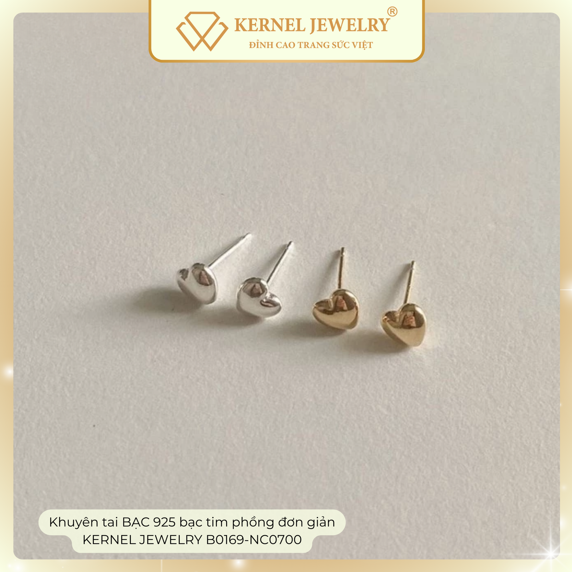 Khuyên tai BẠC 925 bạc tim phồng đơn giản KERNEL JEWELRY B0169-NC0700-duoc-ban-tai-KERNEL JEWELRY ®️