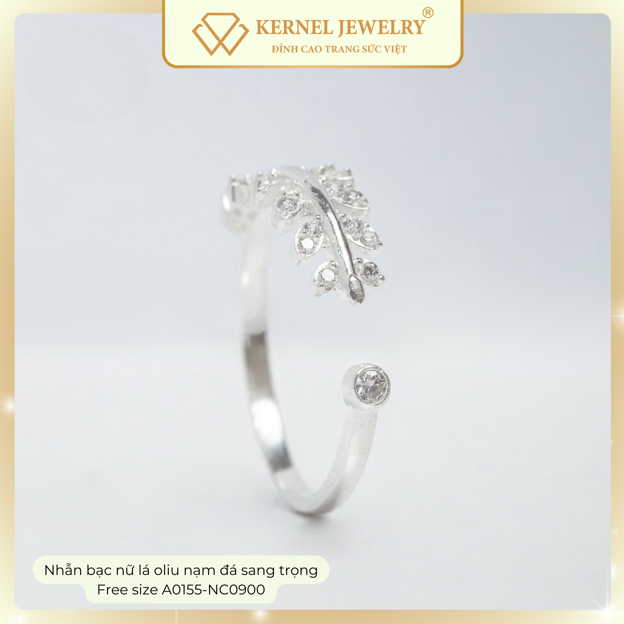 Nhẫn bạc nữ lá oliu nạm đá sang trọng Free size A0155-NC0900-duoc-ban-tai-KERNEL JEWELRY ®️