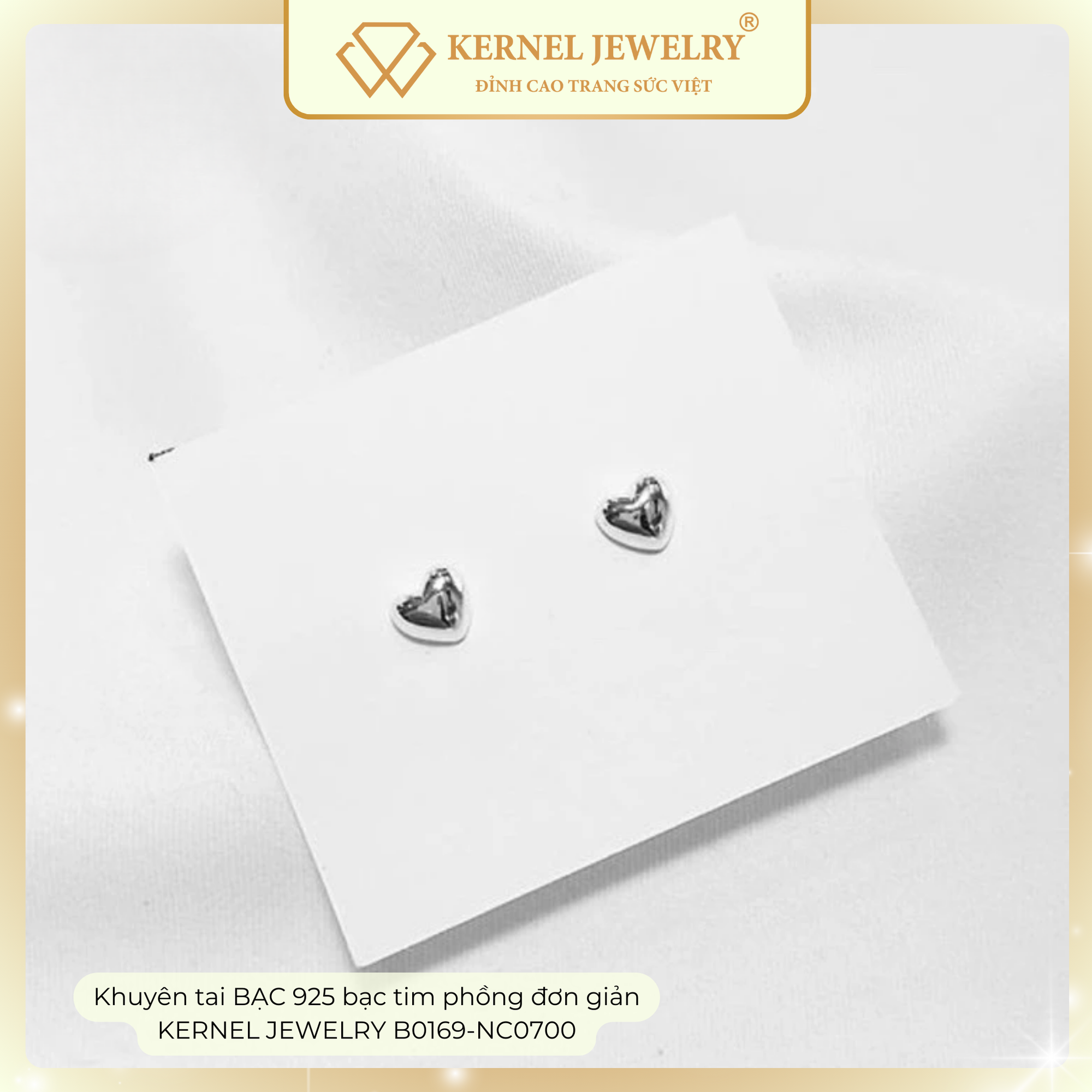 Khuyên tai BẠC 925 bạc tim phồng đơn giản KERNEL JEWELRY B0169-NC0700-duoc-ban-tai-KERNEL JEWELRY ®️