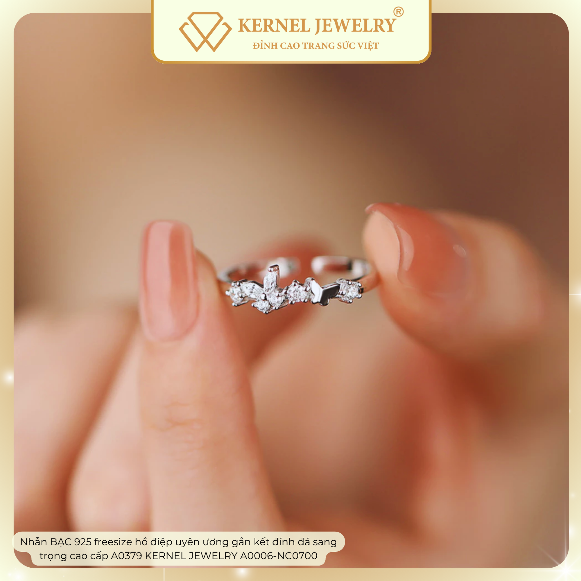 Nhẫn BẠC 925 freesize hồ điệp uyên ương gắn kết đính đá sang trọng cao cấp A0379 KERNEL JEWELRY A0006-NC0700-duoc-ban-tai-KERNEL JEWELRY ®️