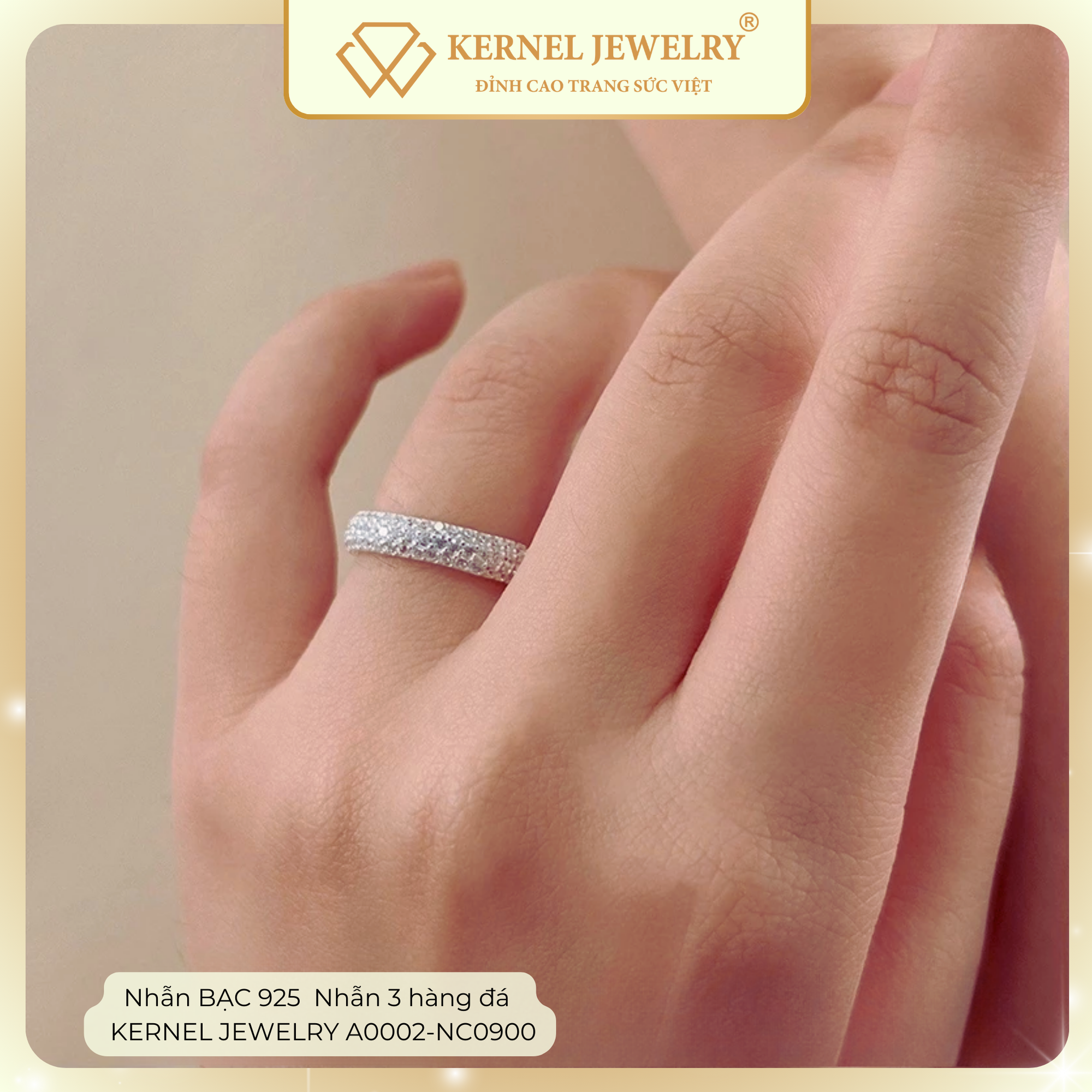 Nhẫn BẠC 925  Nhẫn 3 hàng đá KERNEL JEWELRY A0002-NC0900-duoc-ban-tai-KERNEL JEWELRY ®️