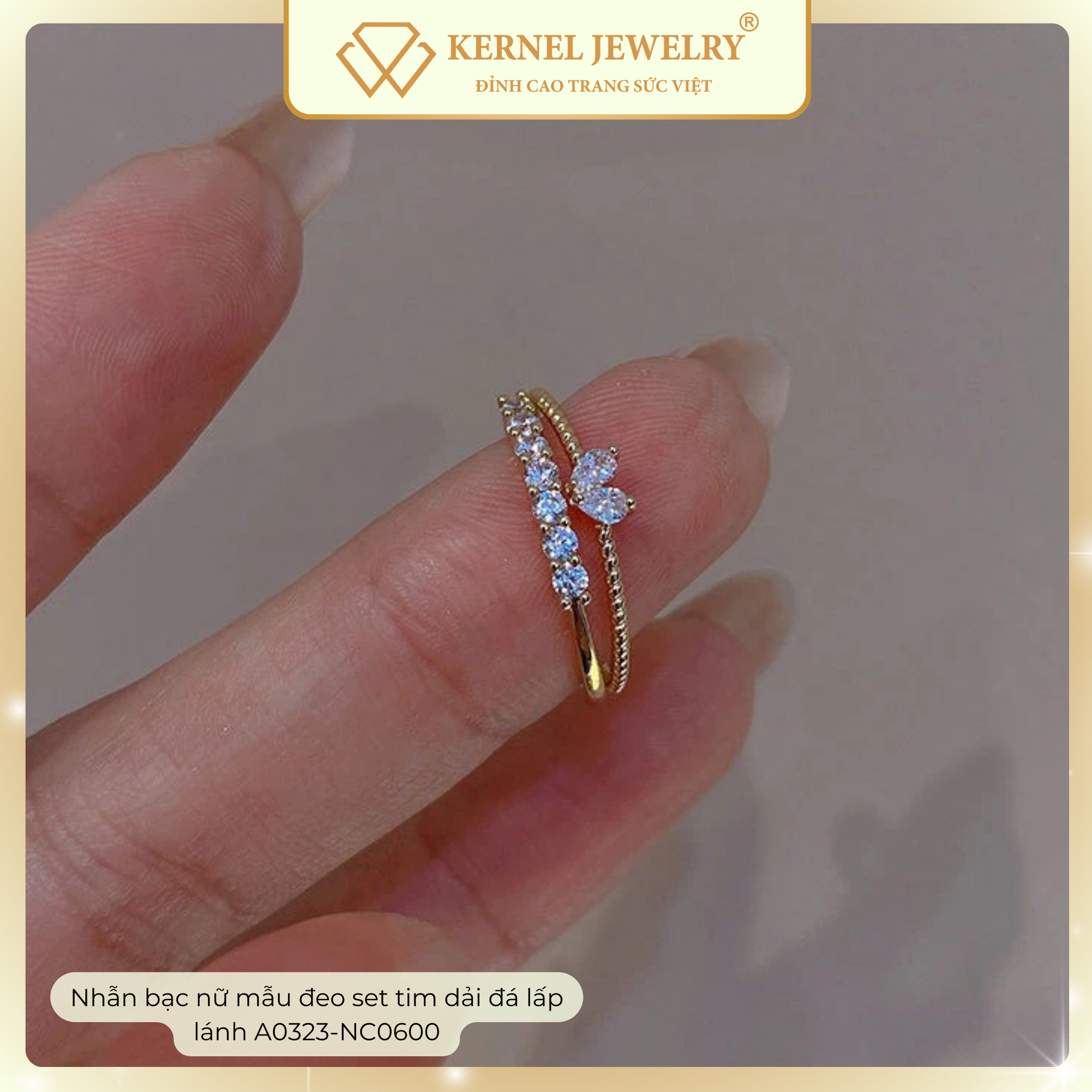 Nhẫn bạc nữ mẫu đeo set tim dải đá lấp lánh free size A0323-NC0600-duoc-ban-tai-KERNEL JEWELRY ®️
