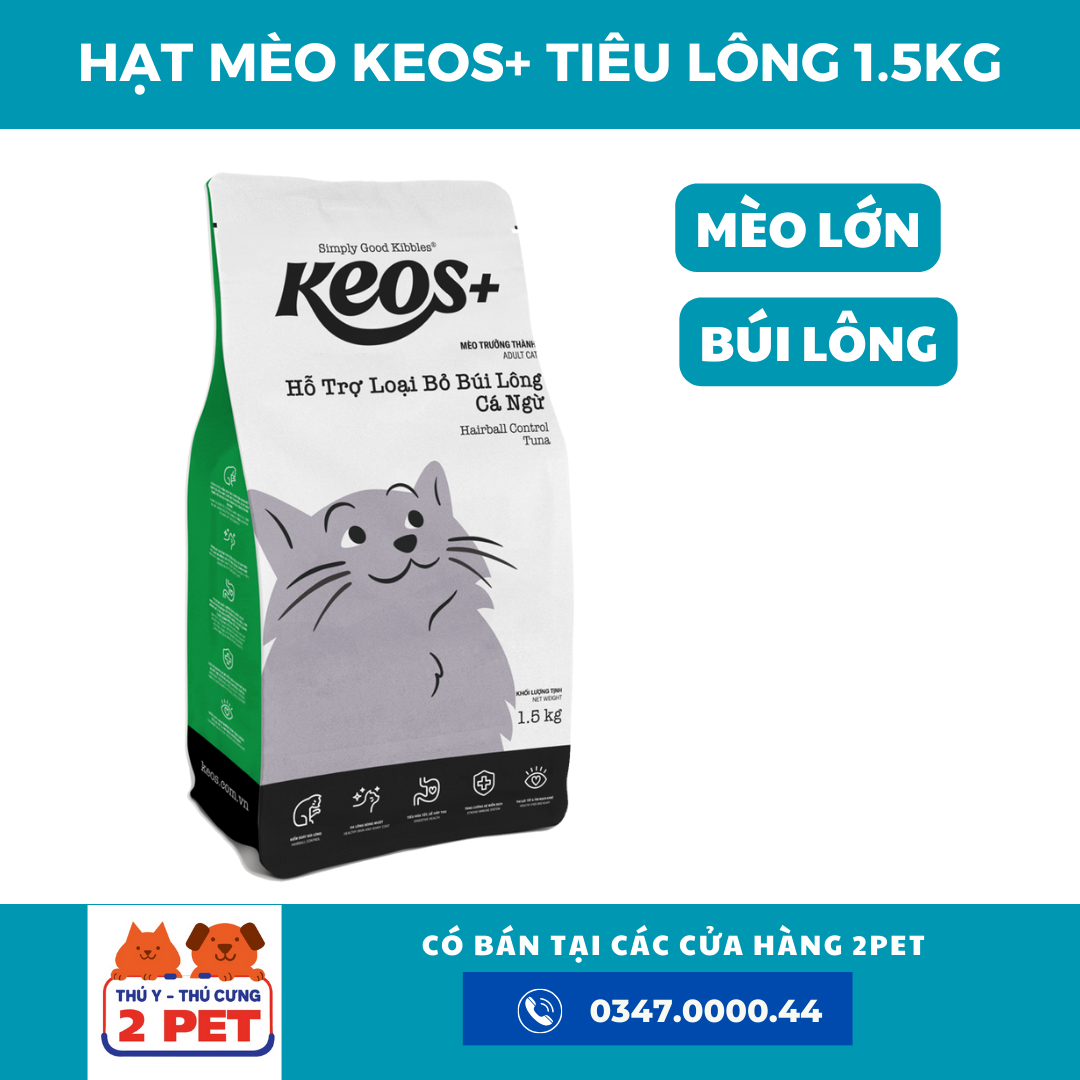 KEOS+ HẠT MÈO TRƯỞNG THÀNH HỖ TRỢ TIÊU BÚI LÔNG 350G-duoc-ban-tai-2PET ĐỨC HÒA