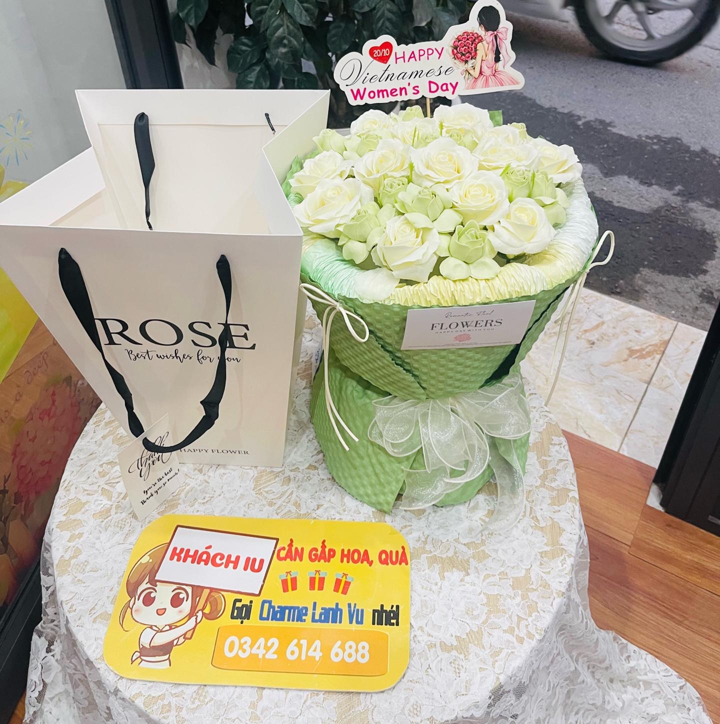 BÓ HOA HỒNG  SÁP TỈ MUỘI TRẮNG XANH-duoc-ban-tai-SHOP QUÀ TẶNG CHARME LANHVU