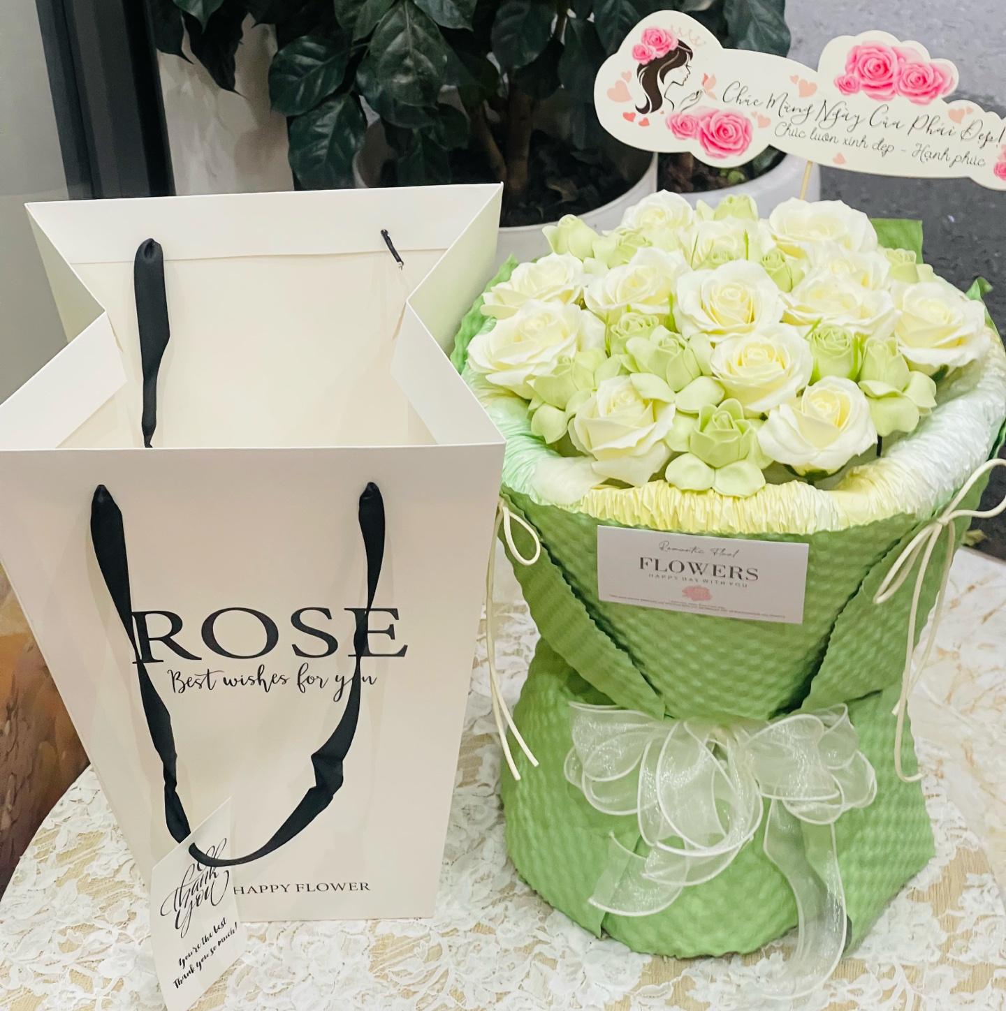 BÓ HOA HỒNG  SÁP TỈ MUỘI TRẮNG XANH-duoc-ban-tai-SHOP QUÀ TẶNG CHARME LANHVU