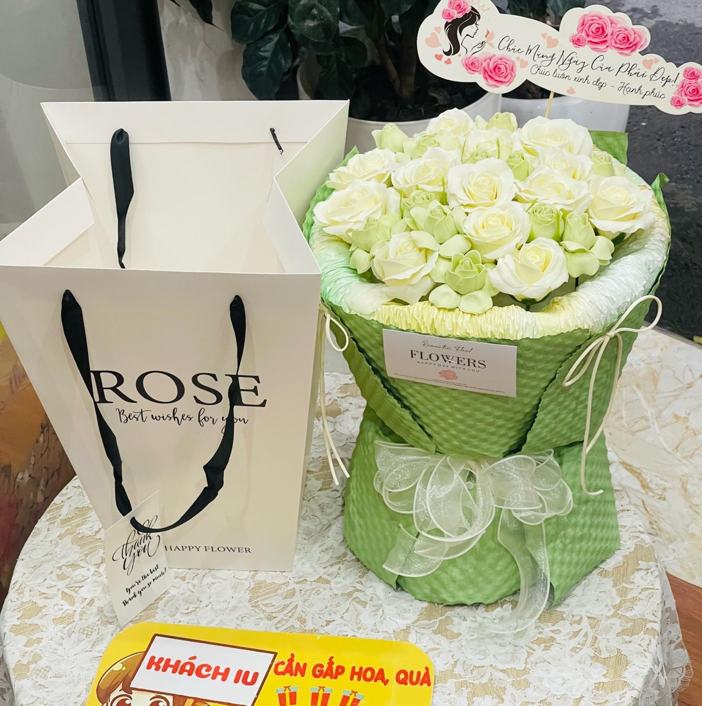 BÓ HOA HỒNG  SÁP TỈ MUỘI TRẮNG XANH-duoc-ban-tai-SHOP QUÀ TẶNG CHARME LANHVU