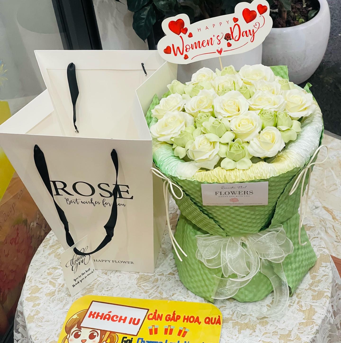 BÓ HOA HỒNG  SÁP TỈ MUỘI TRẮNG XANH-duoc-ban-tai-SHOP QUÀ TẶNG CHARME LANHVU