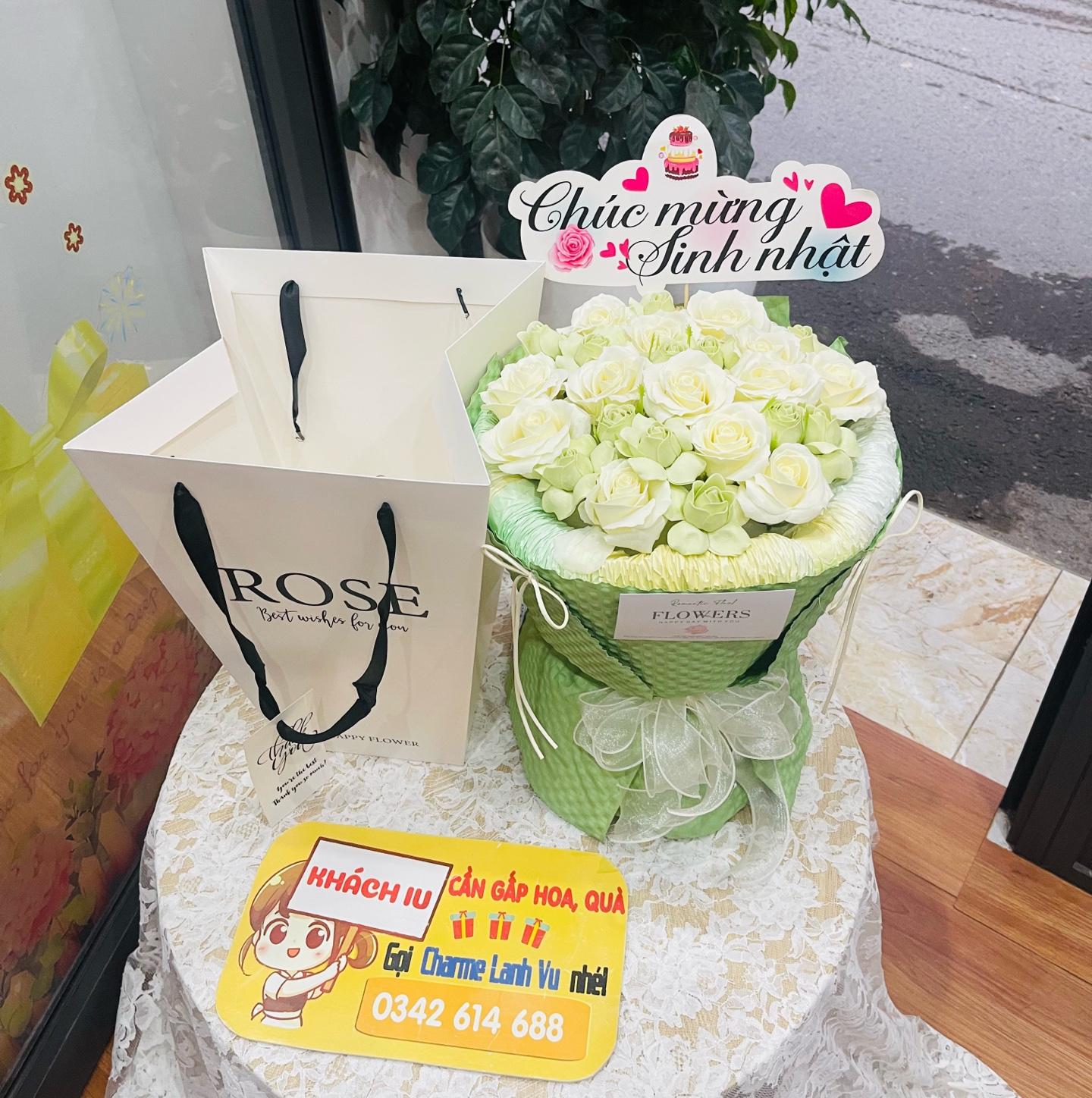 BÓ HOA HỒNG  SÁP TỈ MUỘI TRẮNG XANH-duoc-ban-tai-SHOP QUÀ TẶNG CHARME LANHVU