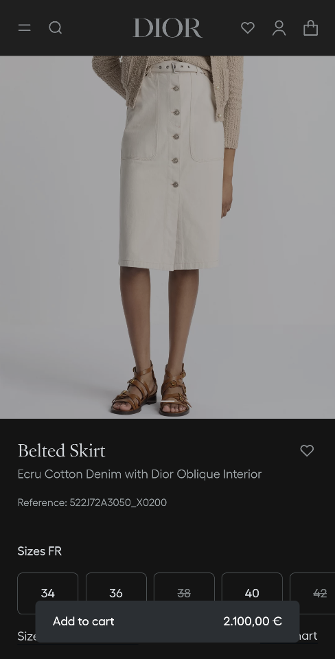 Dior Belted Skirt
Ecru Cotton Denim with Dior Oblique Interior
 522J72A3050_X0200-duoc-ban-tai-HVIP Shoes & Clothes