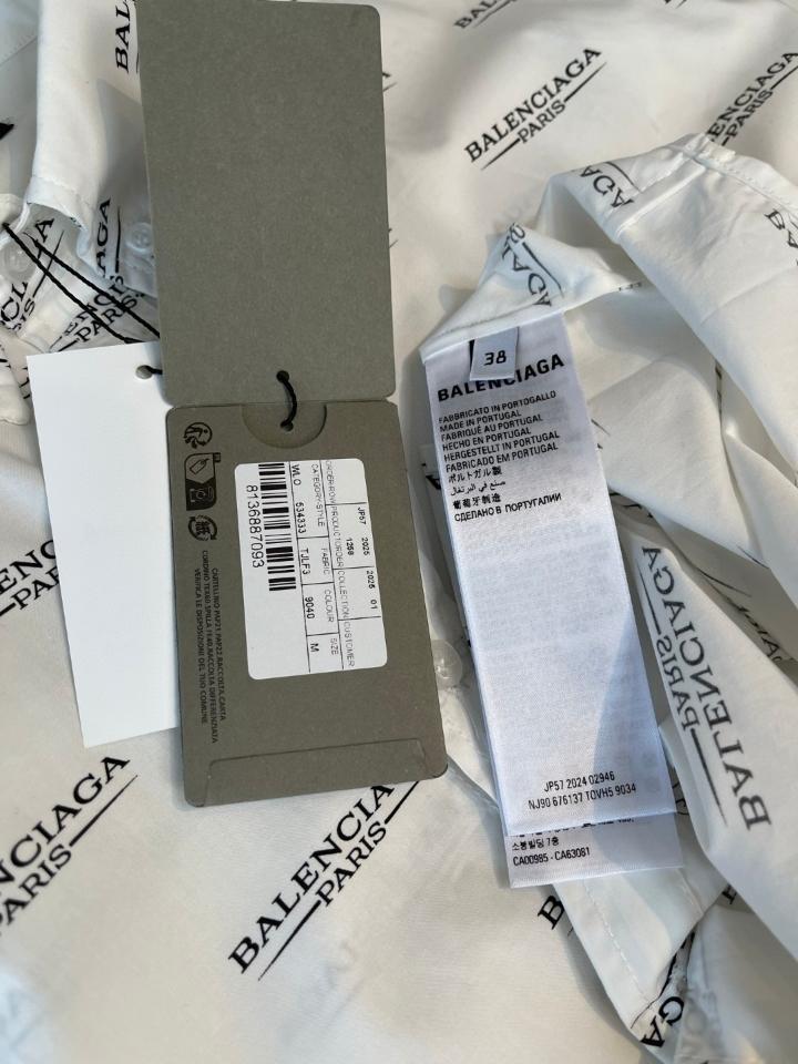 Balenciaga White and Black Allover Logo Short Sleeve Shirt 192342M192033-duoc-ban-tai-HVIP Shoes & Clothes
