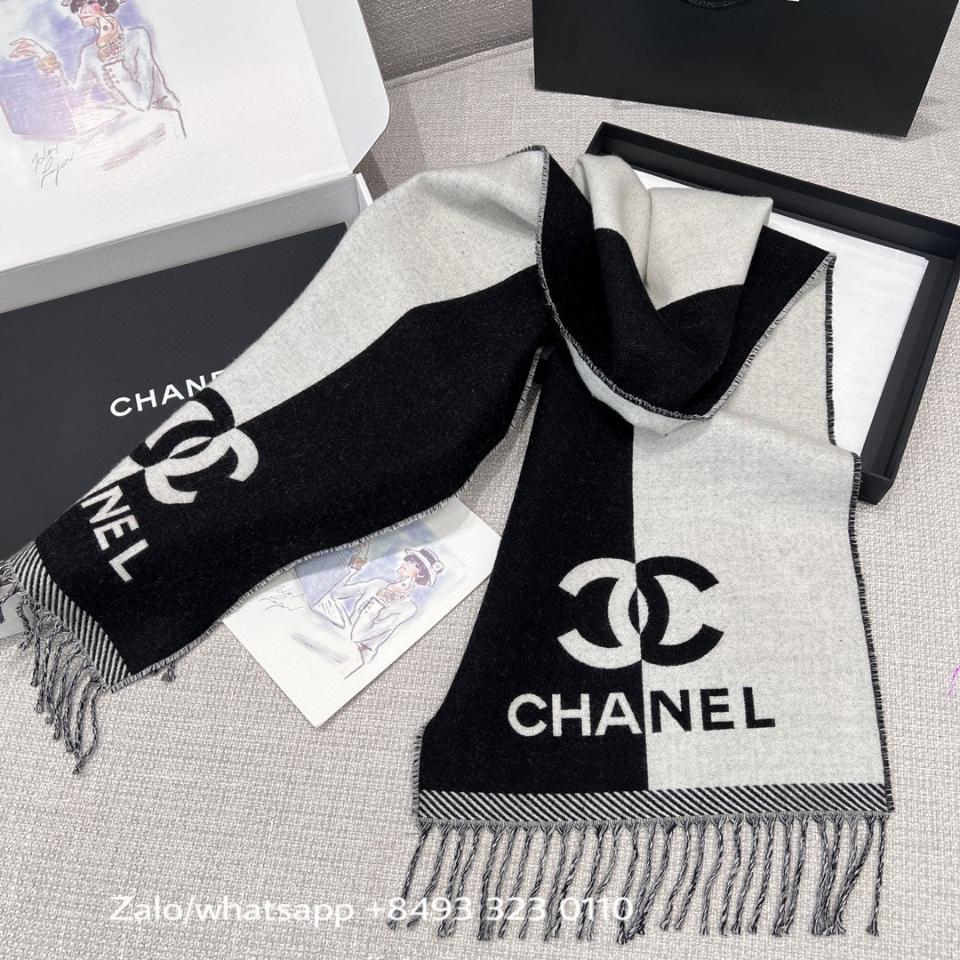 Chanel 24A Scarf Cashmere cc logo black/ivory K4 -duoc-ban-tai-Hvip Bags & Accessories