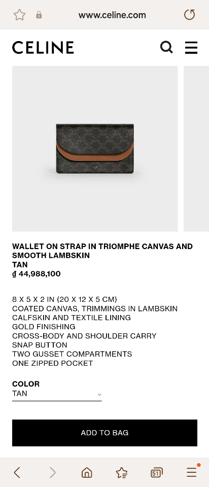 CELINE WALLET ON STRAP IN TRIOMPHE CANVAS AND SMOOTH LAMBSKIN
TAN 10D852CG9.04LU-duoc-ban-tai-Hvip Bags & Accessories