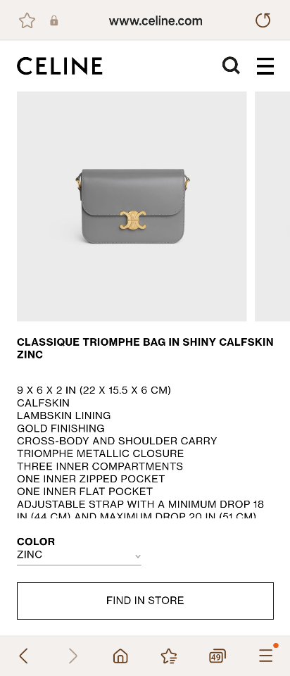 CELINE CLASSIQUE TRIOMPHE BAG IN SHINY CALFSKIN
ZINC 187363BF4.08ZC-duoc-ban-tai-Hvip Bags & Accessories