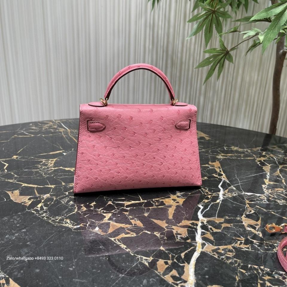 Hermès Kelly mini 20cm Rose Bubblegum (L4) Ostrich GHW H1 -duoc-ban-tai-Hvip Bags & Accessories