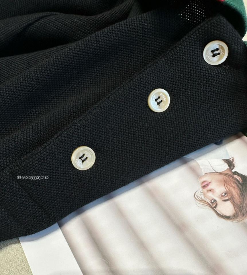 Gucci COTTON PIQUET POLO WITH WEB COLLAR 701735 Black-duoc-ban-tai-Hvip Bags & Accessories