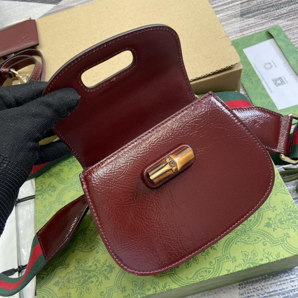 Gucci GUCCI BAMBOO 1947 MINI TOP HANDLE BAG Rosso Ancora red patent leather 786482 G1-duoc-ban-tai-Hvip Bags & Accessories