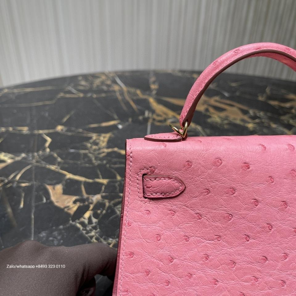 Hermès Kelly mini 20cm Rose Bubblegum (L4) Ostrich GHW H1 -duoc-ban-tai-Hvip Bags & Accessories