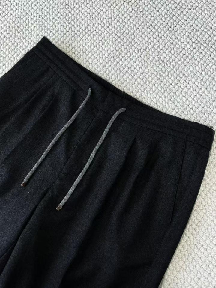 Brunello Cucinelli Leisure fit trousers with drawstring in wool and cotton navy black -duoc-ban-tai-HVIP Shoes & Clothes
