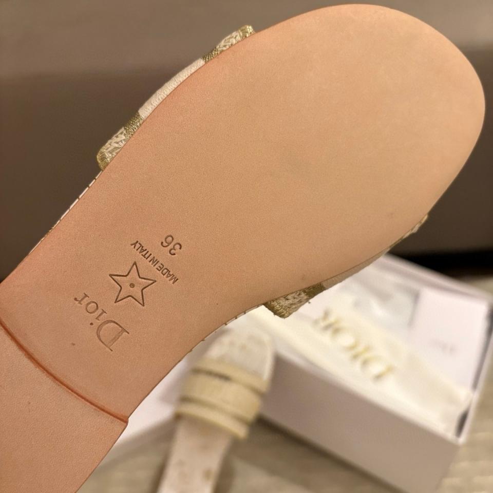 Dior Dway Slide 
Embroidered silver Cotton and White Multicolor Toile de Jouy Papillon Motif KCQ209ECT-duoc-ban-tai-HVIP Shoes & Clothes