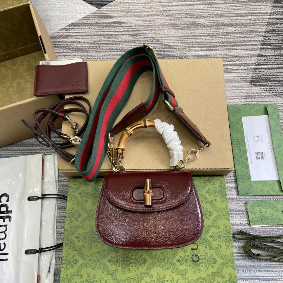 Gucci GUCCI BAMBOO 1947 MINI TOP HANDLE BAG Rosso Ancora red patent leather 786482 G1-duoc-ban-tai-Hvip Bags & Accessories