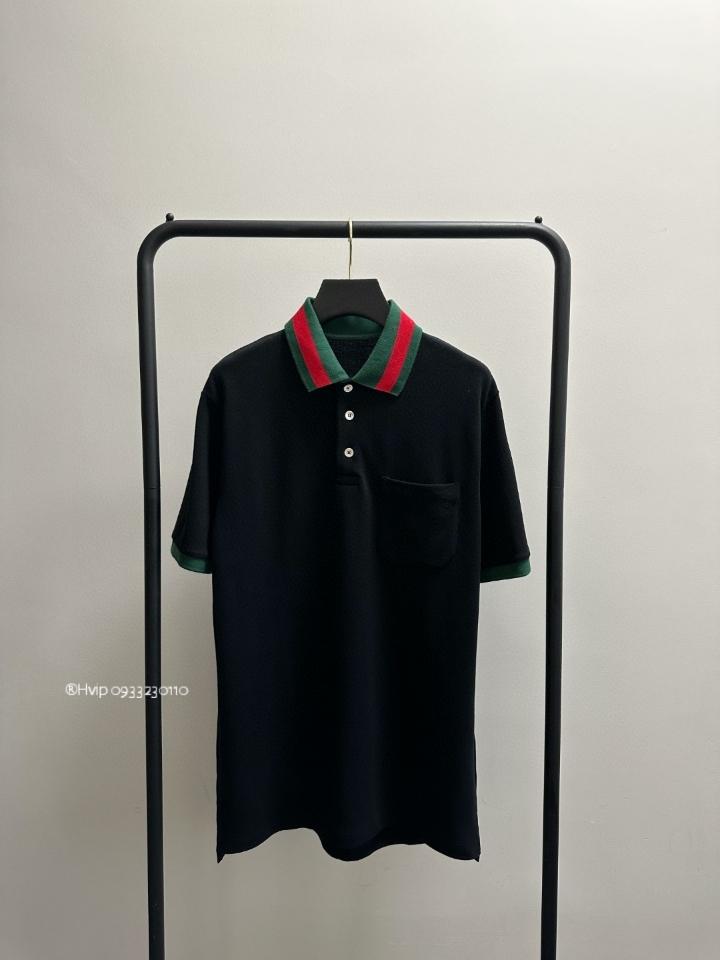 Gucci COTTON PIQUET POLO WITH WEB COLLAR 701735 Black-duoc-ban-tai-Hvip Bags & Accessories