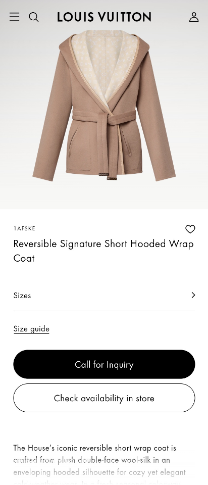 Louis Vuitton 1AFSKE
Reversible Signature Short Hooded Wrap Coat V3-duoc-ban-tai-Hvip Bags & Accessories
