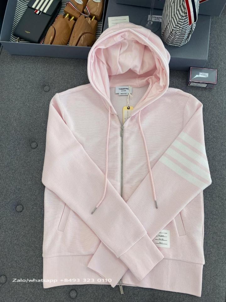Thom Browne LIGHT pink  OTTOMAN RIB 4-BAR ZIP HOODIE FJT205A08138055 tur-duoc-ban-tai-Hvip Bags & Accessories