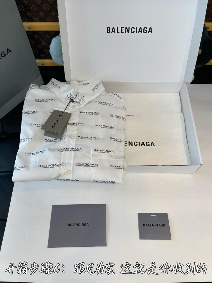 Balenciaga White and Black Allover Logo Short Sleeve Shirt 192342M192033-duoc-ban-tai-HVIP Shoes & Clothes