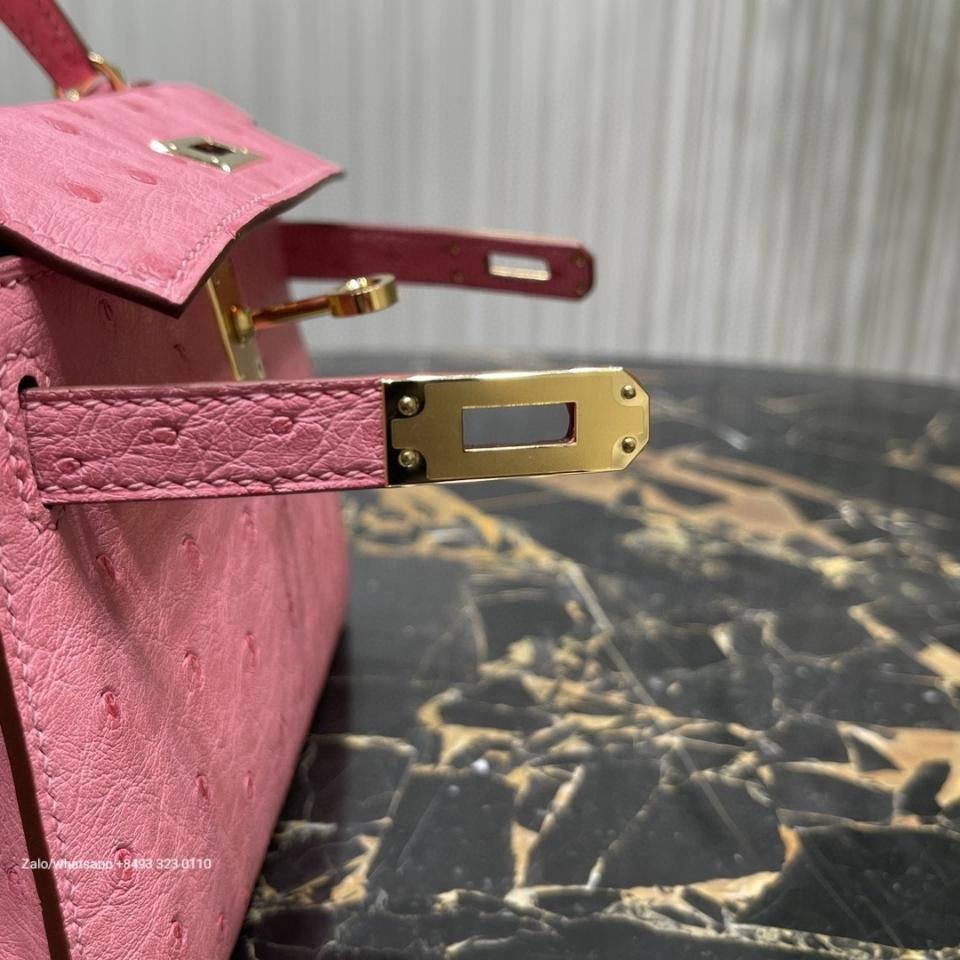 Hermès Kelly mini 20cm Rose Bubblegum (L4) Ostrich GHW H1 -duoc-ban-tai-Hvip Bags & Accessories