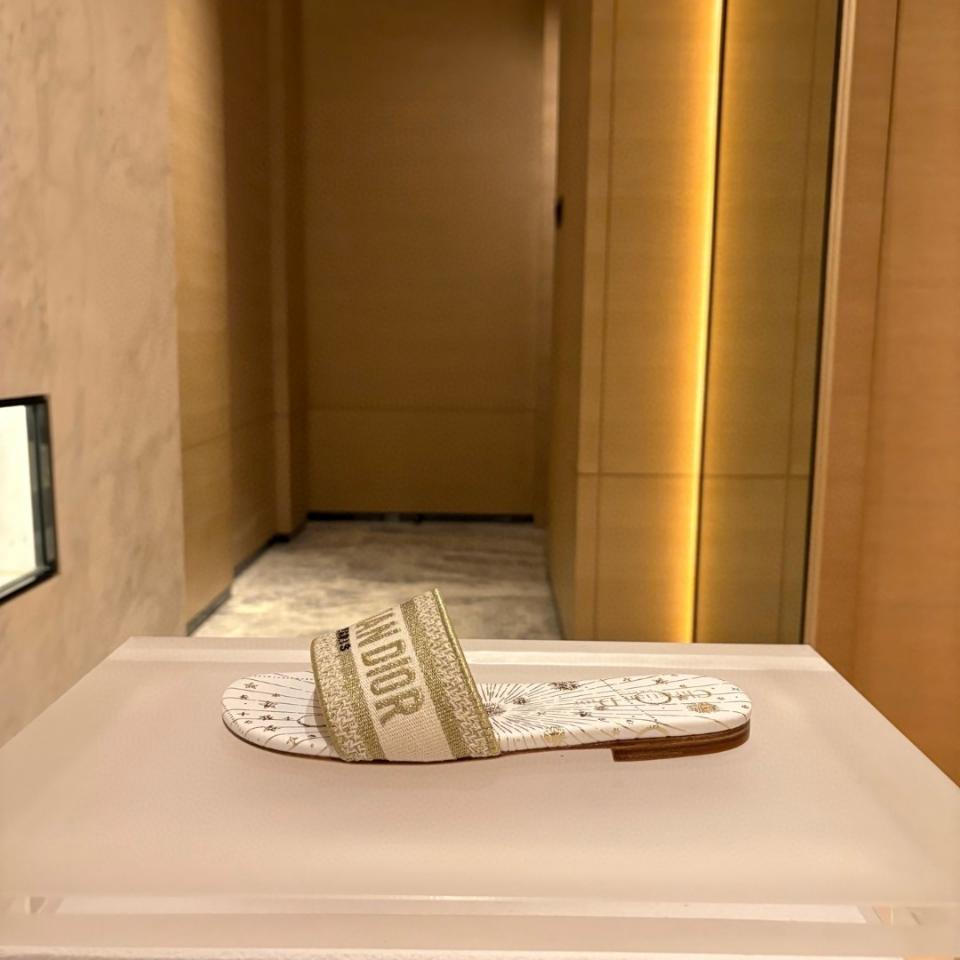 Dior Dway Slide 
Embroidered silver Cotton and White Multicolor Toile de Jouy Papillon Motif KCQ209ECT-duoc-ban-tai-HVIP Shoes & Clothes