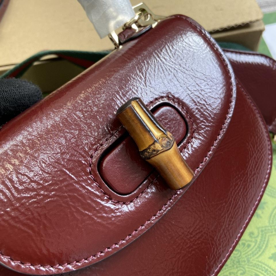 Gucci GUCCI BAMBOO 1947 MINI TOP HANDLE BAG Rosso Ancora red patent leather 786482 G1-duoc-ban-tai-Hvip Bags & Accessories
