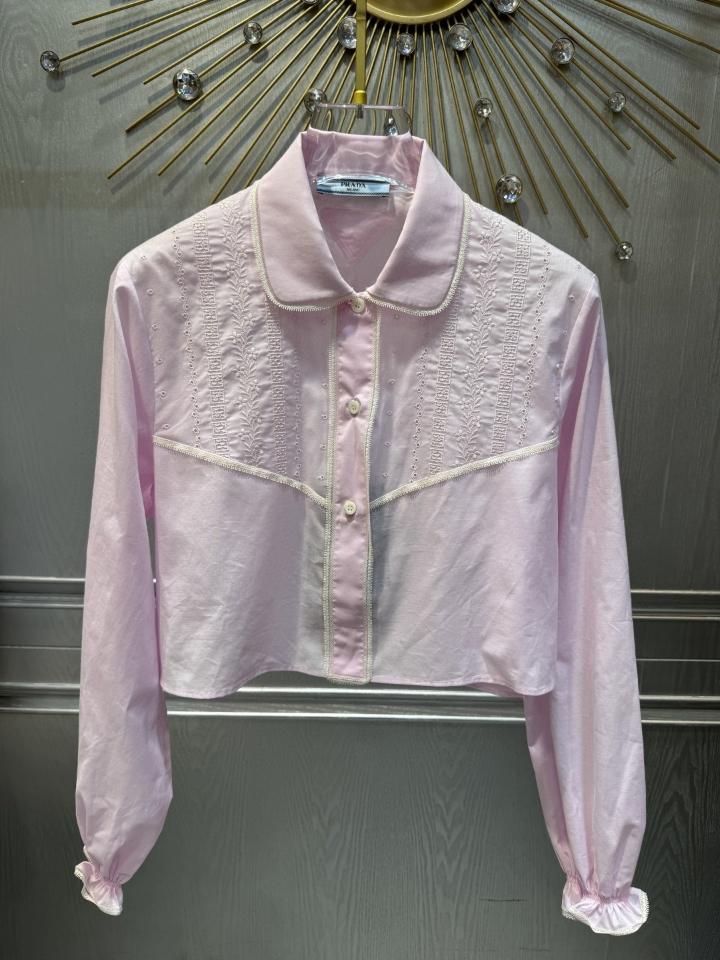 Prada Embroidered cropped batiste shirt-duoc-ban-tai-HVIP Shoes & Clothes