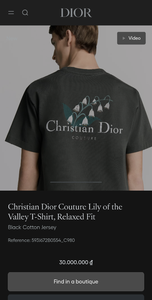 Christian Dior Couture Lily of the Valley T-Shirt, Relaxed Fit
Black Cotton Jersey
593J672B0554_C980 1-duoc-ban-tai-HVIP Shoes & Clothes