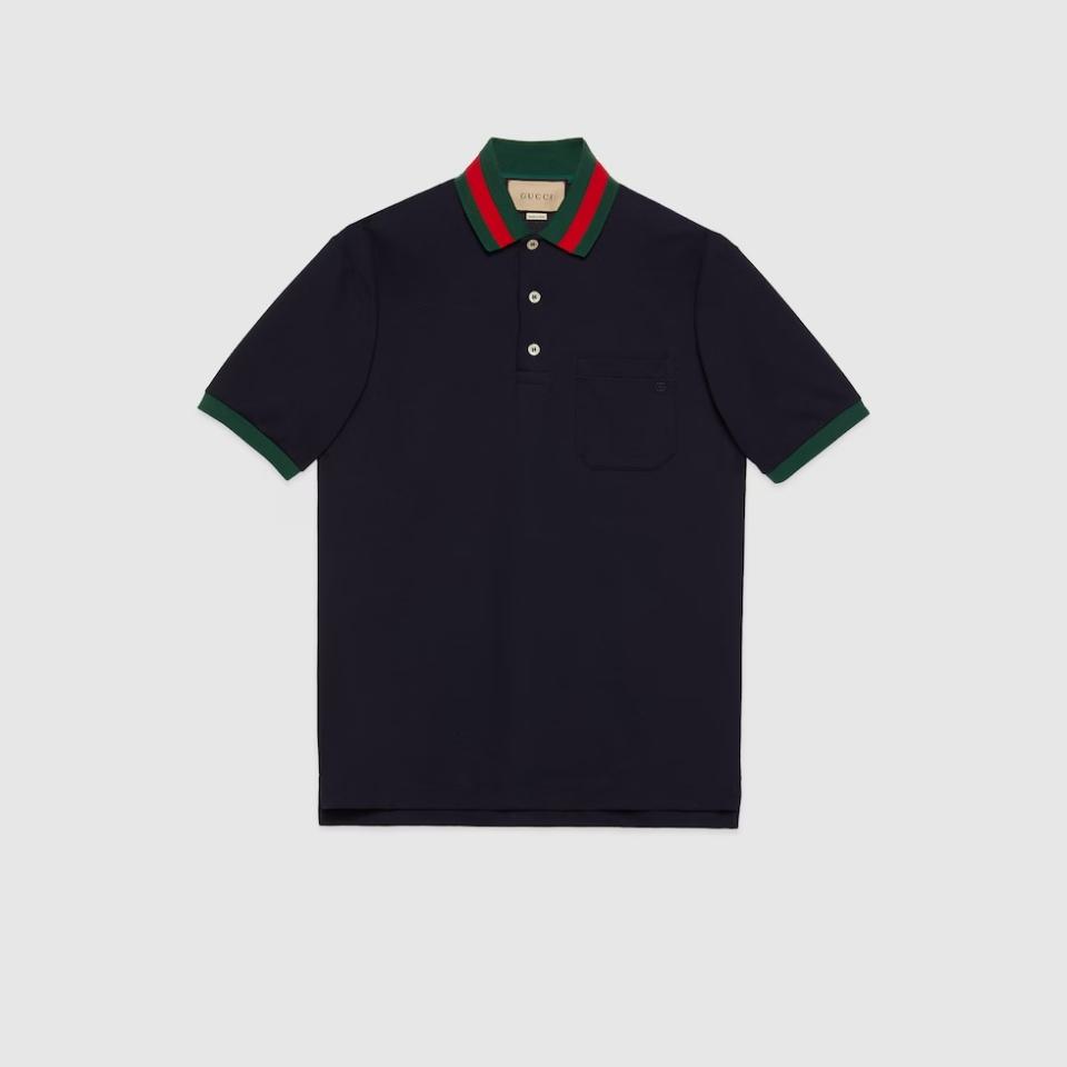 Gucci COTTON PIQUET POLO WITH WEB COLLAR 701735 Black-duoc-ban-tai-Hvip Bags & Accessories
