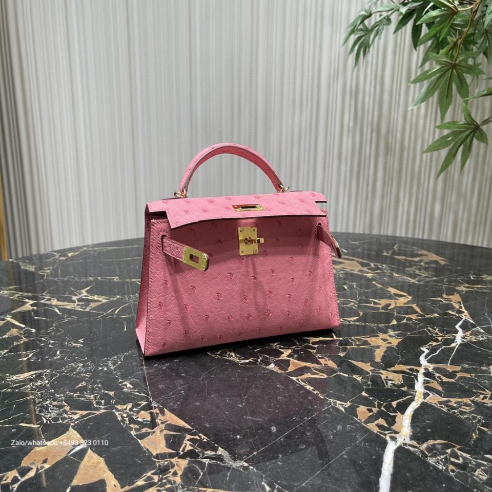 Hermès Kelly mini 20cm Rose Bubblegum (L4) Ostrich GHW H1 -duoc-ban-tai-Hvip Bags & Accessories