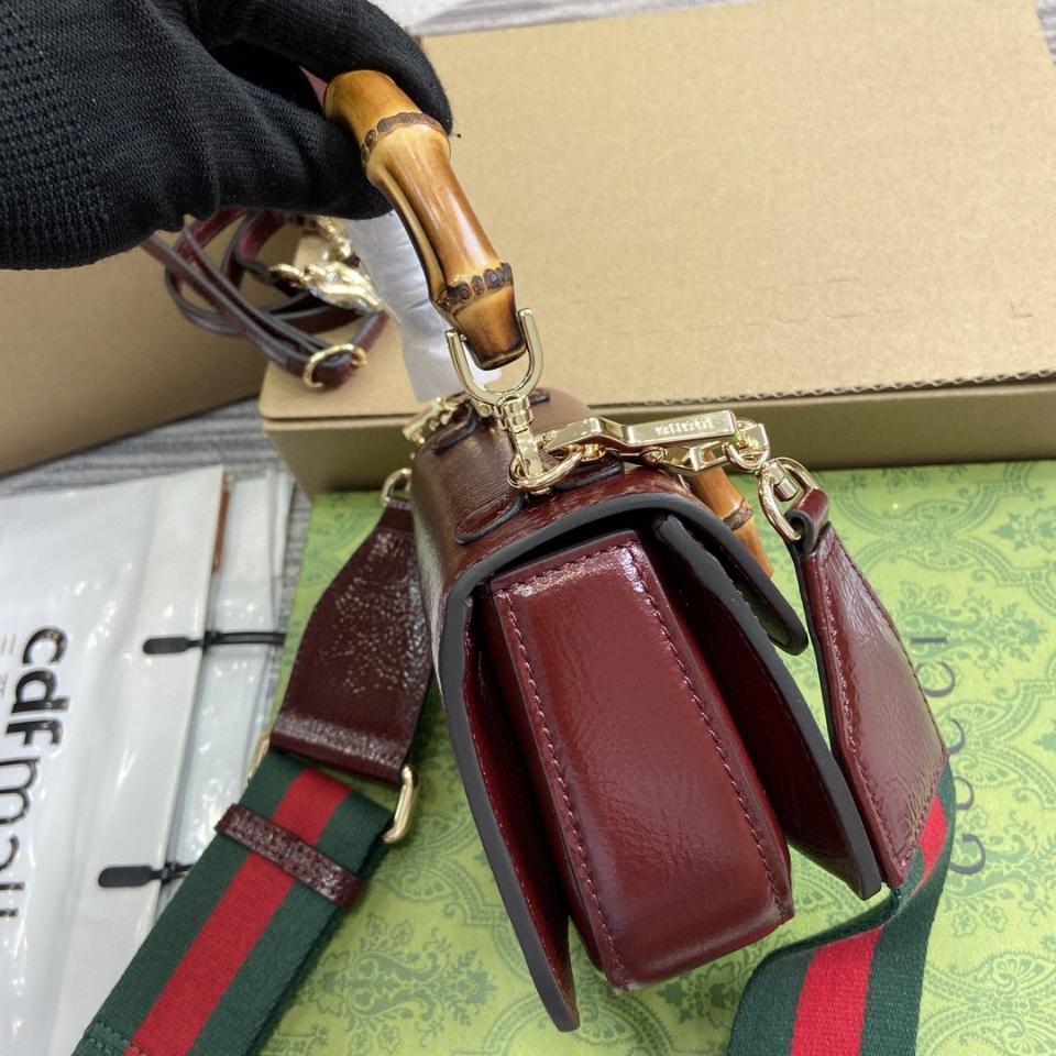 Gucci GUCCI BAMBOO 1947 MINI TOP HANDLE BAG Rosso Ancora red patent leather 786482 G1-duoc-ban-tai-Hvip Bags & Accessories
