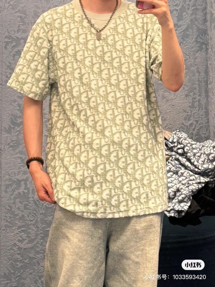 Dior Oblique T-Shirt, Relaxed Fit
Grey blue and White Terry Cotton Jersey
 483J646A-duoc-ban-tai-HVIP Shoes & Clothes