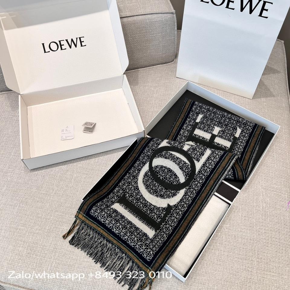 Loewe  LOEWE Love scarf in
wool and cashmere F606257X51 navy blue K4-duoc-ban-tai-Hvip Bags & Accessories