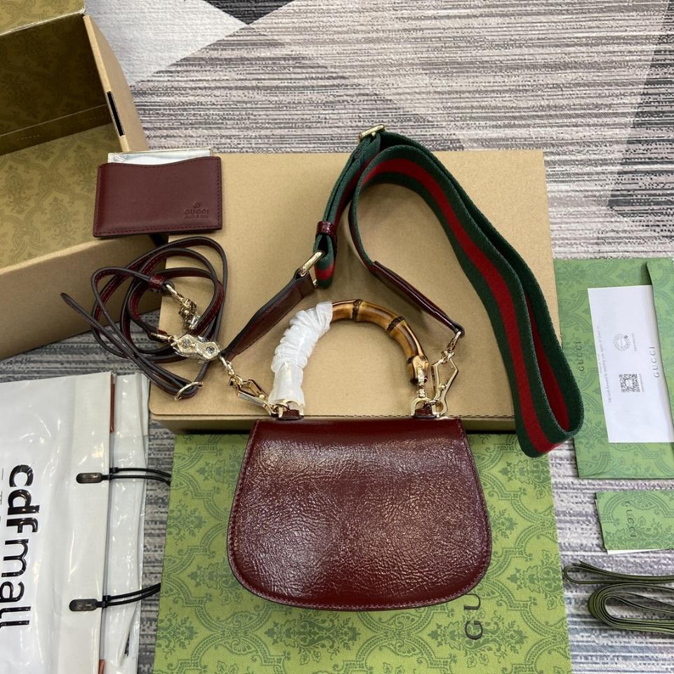 Gucci GUCCI BAMBOO 1947 MINI TOP HANDLE BAG Rosso Ancora red patent leather 786482 G1-duoc-ban-tai-Hvip Bags & Accessories
