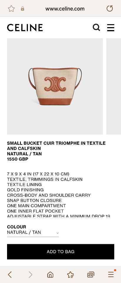 CELINE Mini BUCKET CUIR TRIOMPHE IN TEXTILE AND CALFSKIN
NATURAL / TAN 113782EFL-duoc-ban-tai-Hvip Bags & Accessories