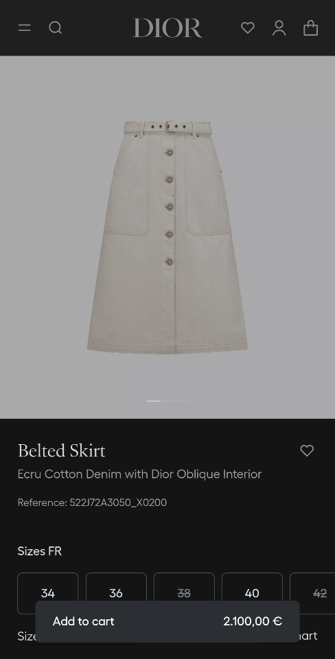 Dior Belted Skirt
Ecru Cotton Denim with Dior Oblique Interior
 522J72A3050_X0200-duoc-ban-tai-HVIP Shoes & Clothes