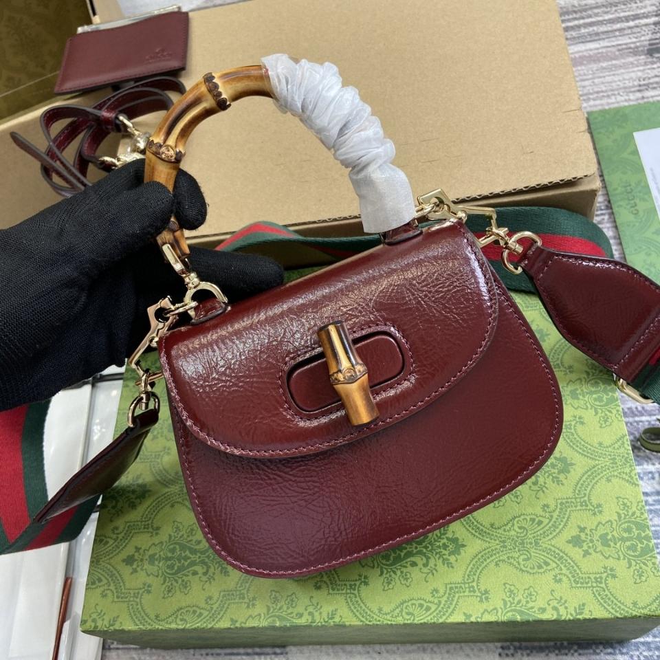Gucci GUCCI BAMBOO 1947 MINI TOP HANDLE BAG Rosso Ancora red patent leather 786482 G1-duoc-ban-tai-Hvip Bags & Accessories