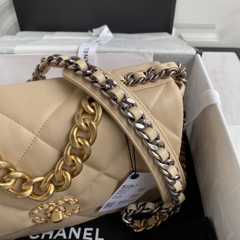CHANEL 19 HANDBAG  Large Shiny Lambskin, Silver-Tone, Gold-Tone & Ruthenium-Finish Metal  beige AS1161 Cr1( 20 x 30 x 10cm)-duoc-ban-tai-Hvip Bags & Accessories