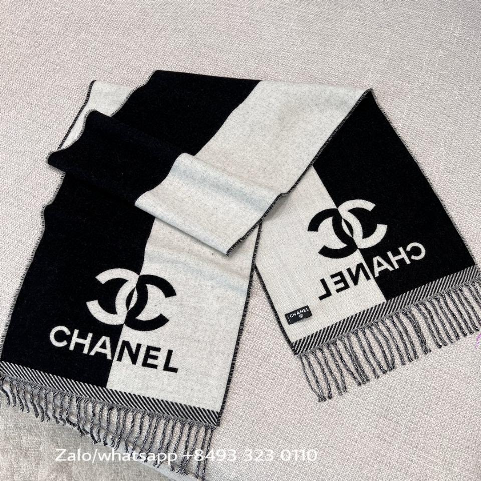 Chanel 24A Scarf Cashmere cc logo black/ivory K4 -duoc-ban-tai-Hvip Bags & Accessories