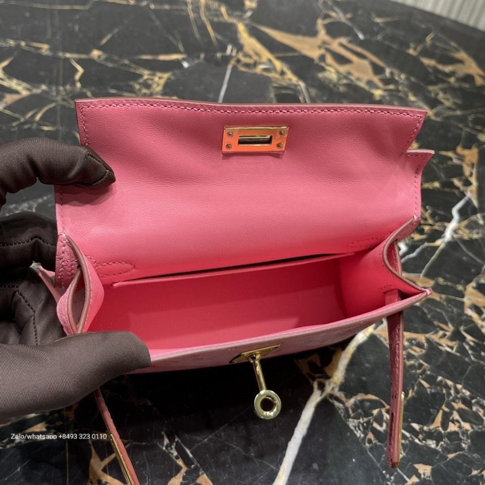 Hermès Kelly mini 20cm Rose Bubblegum (L4) Ostrich GHW H1 -duoc-ban-tai-Hvip Bags & Accessories