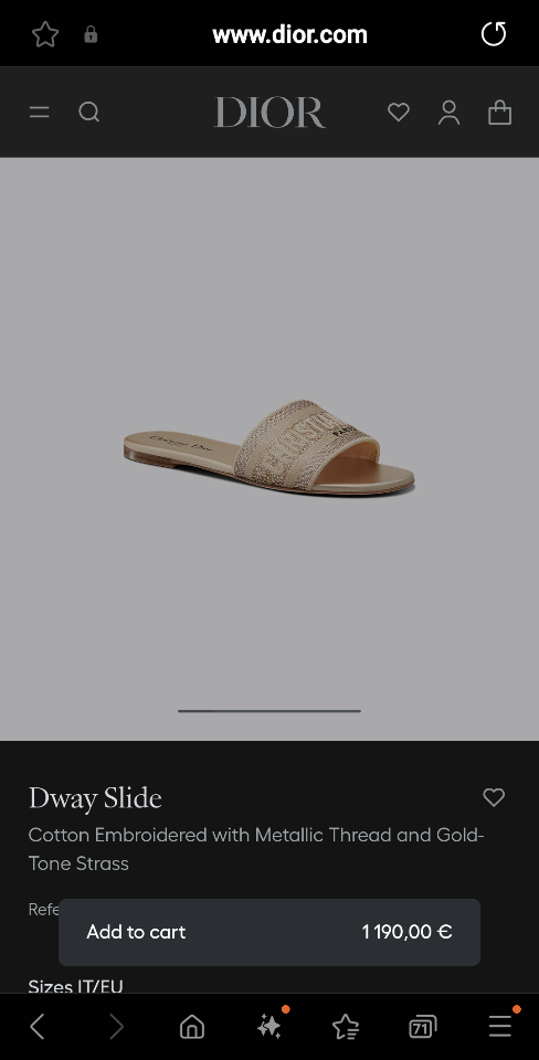 Dior Dway Slide
Cotton Embroidered with Metallic Thread and Gold-Tone Strass KCQ209LCS_S62K-duoc-ban-tai-HVIP Shoes & Clothes
