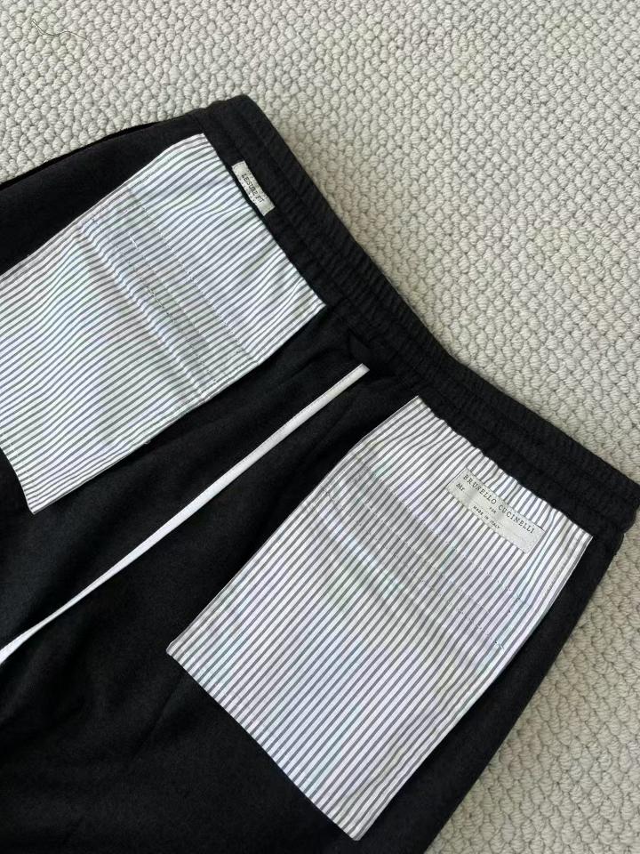 Brunello Cucinelli Leisure fit trousers with drawstring in wool and cotton navy black -duoc-ban-tai-HVIP Shoes & Clothes